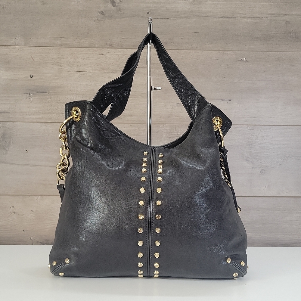 Michael Kors Uptown Astor Black Leather Studded Hobo Shoulder Bag